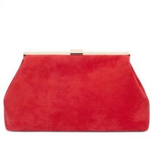 Mansur Gavriel Suede Volume Flamma Red Clutch